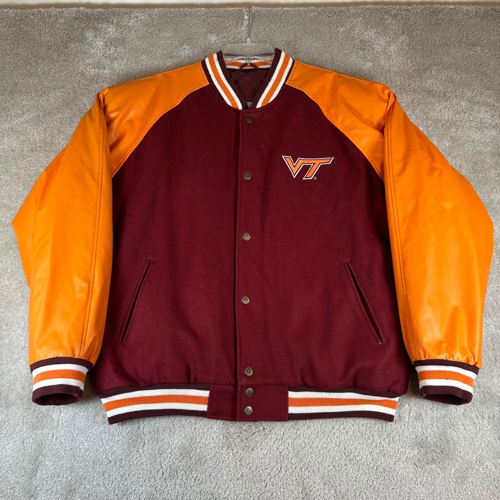 Vintage Steve & Barrys Virginia Tech Varsity Jacket Mens L Maroon Orange Wool VT